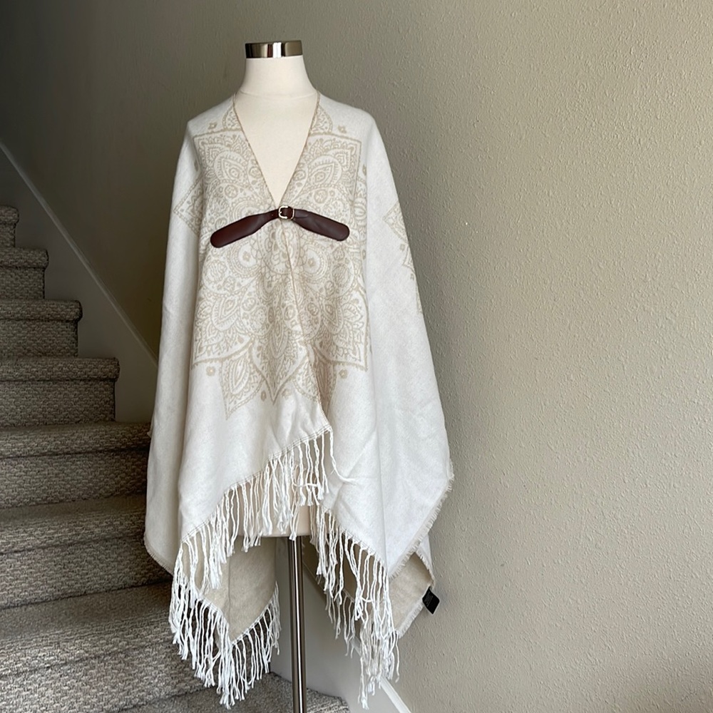INC International Company OS Cream shawl wrap with tan Mandala design